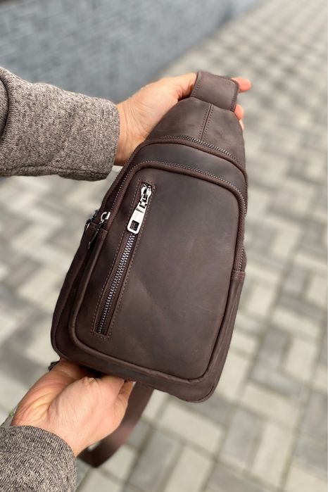 Коричнева чоловіча сумка Craft слінг бананка через плече crazy horse