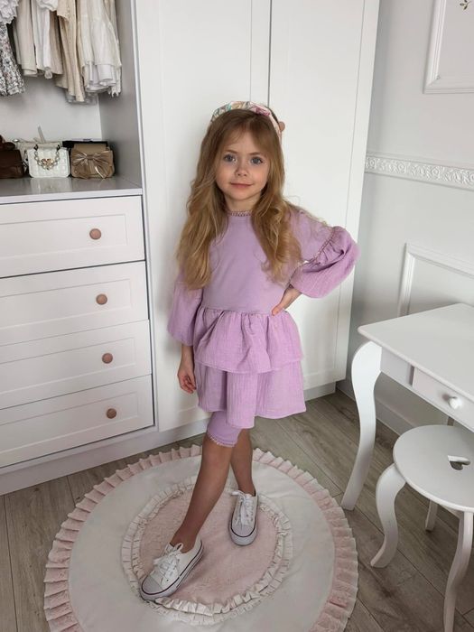 Wyprzedaż!La Mia Baby Clothes komplet tunika muślin+ kolarki lila 86