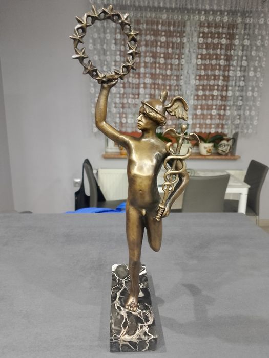 *Wyprzedaż*Piękna, stara figura Hermes - Bóg interesu z brązu.