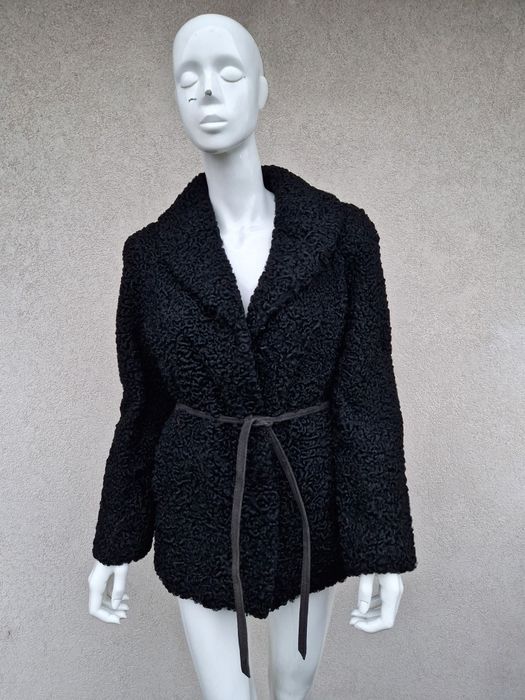 Vintage 80s 90s taliowane  Futro Karakuły