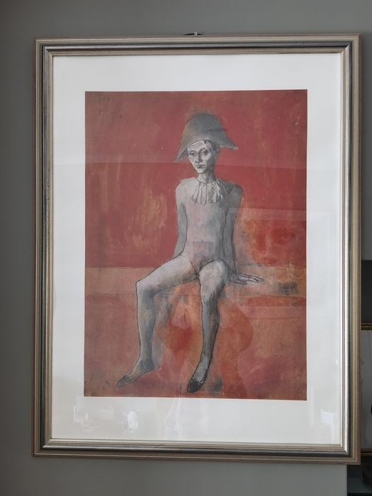 Quadro gravura Picasso Arlequim coleções Philae com moldura prateada