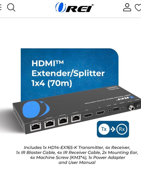 Splitter OREI HDMI para RJ45 x4 e conversores