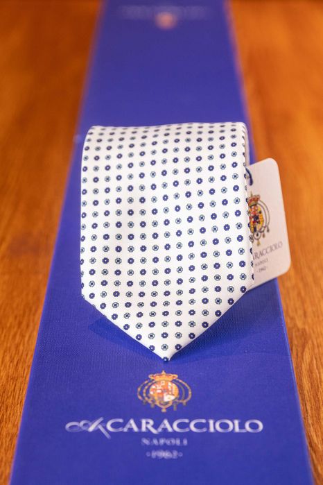 Krawat Caracciolo 100% Silk Biały Made in Italy