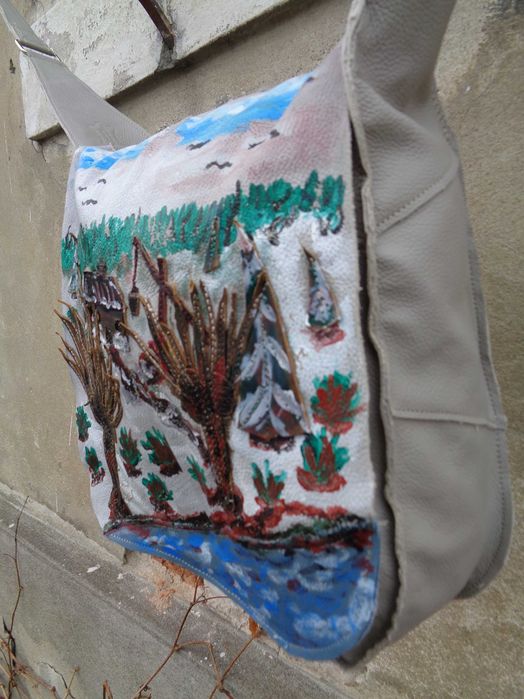 WYPRZEDAŻ  Artystyczna skórzana torebka z widokiem.  Handmade
