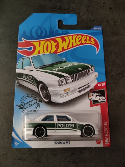 '92 BMW M3 E30 Rescue Polizei S14 Coupe Hot Wheels Long Card