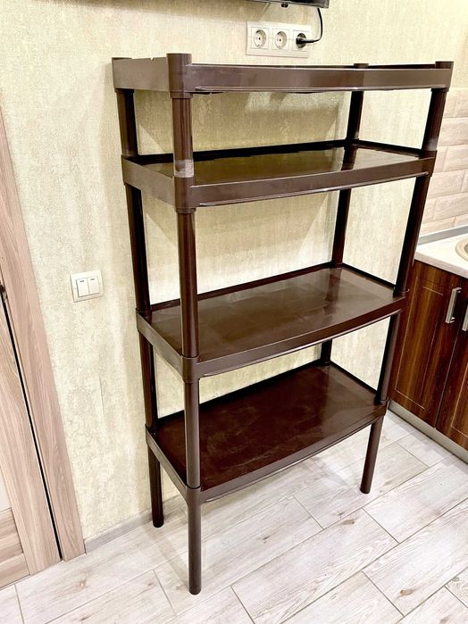 Стелаж пластиковий на 4 полиці 150x82x37см міцний, Алеана, коричневий