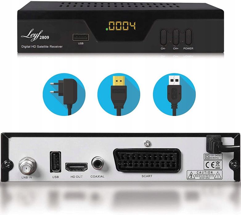Cyfrowy Odbiornik Satelitarny Tuner Dvb-T2 Leyf 2809+ Pilot Czarny