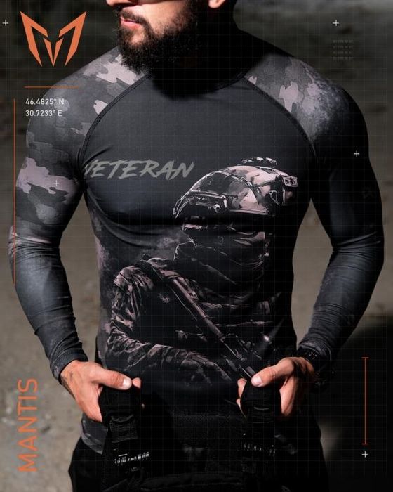 Тактичний рашгард MANTIS® Veteran LS — black / військовий рашгард / рашгард мілітарі / чорний рашгард для чоловіків / тактичний чорний рашгард