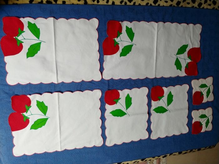 Naperons cozinha tecido com aplicacoes bordadas