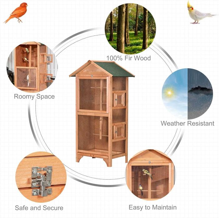 NOVO - Gaiola de Madeira para pássaros 80,5x57x153cm