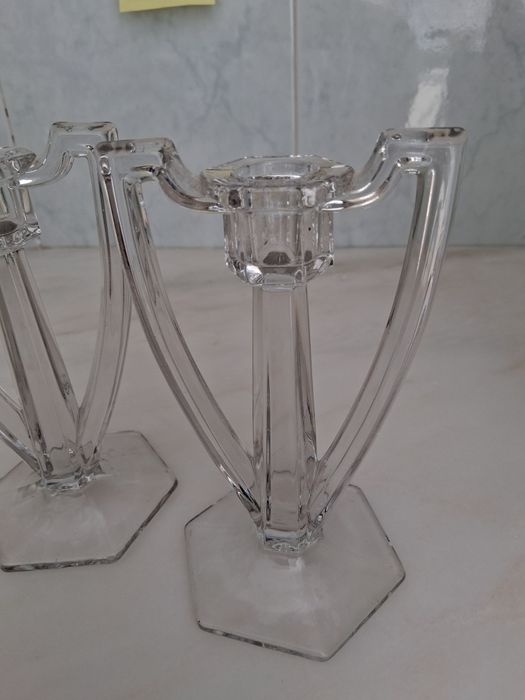 Par de castiçais estilo arte nova, Krystol, vintage