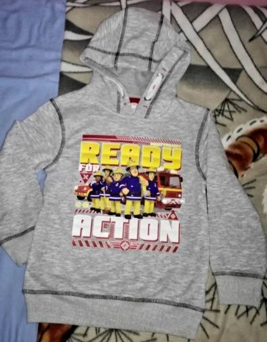 Bluza sweter Strażak Sam! Szara kaptur ściągacze!