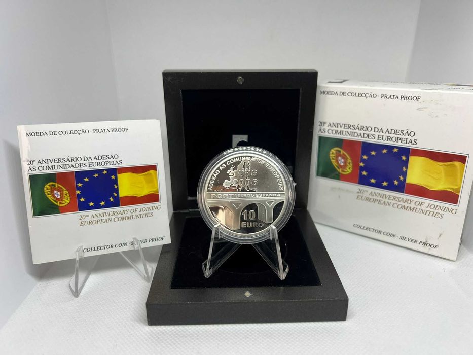 Portugal 2006 - Estojo 10 Euros Prata Proof 20º Aniv Adesão Portugal e Espanha à Com Europeia