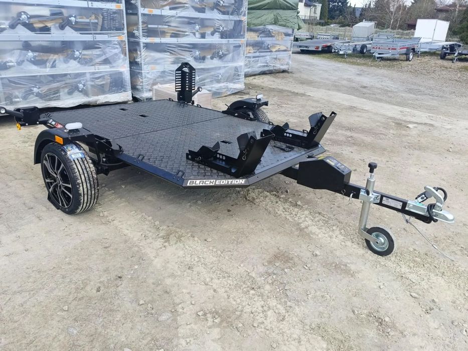 Lorries MT-2 BLACK EDITION  Przyczepa lekka uchylna SKŁADANA przewóz motorów ALUFELGI
