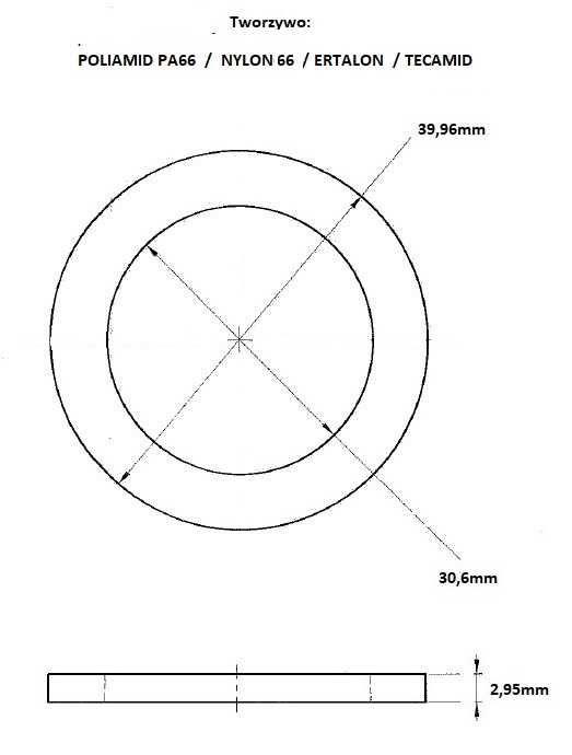 Podkładki plastikowe, Poliamid PA66/Nylon 66 - śr. 39,96 mm