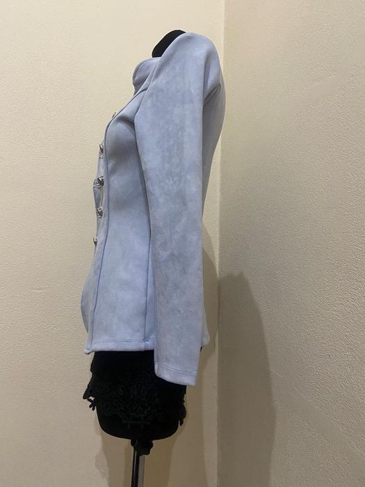 Marynarka żakiet zamsz baby blue niebieski guziki S, M, L