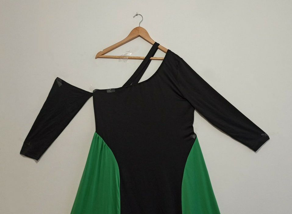 48 50 52, 3XL Asymetryczna sukienka, MIDI Plus Size zielona, ballet st