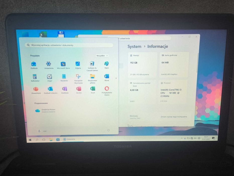 Laptop Toshiba Satellite 15,6' Intel Core i3 8GB RAM SSD Windows 11