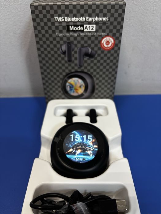 Бездротові навушники TWS A12 з сенсорним дисплеєм