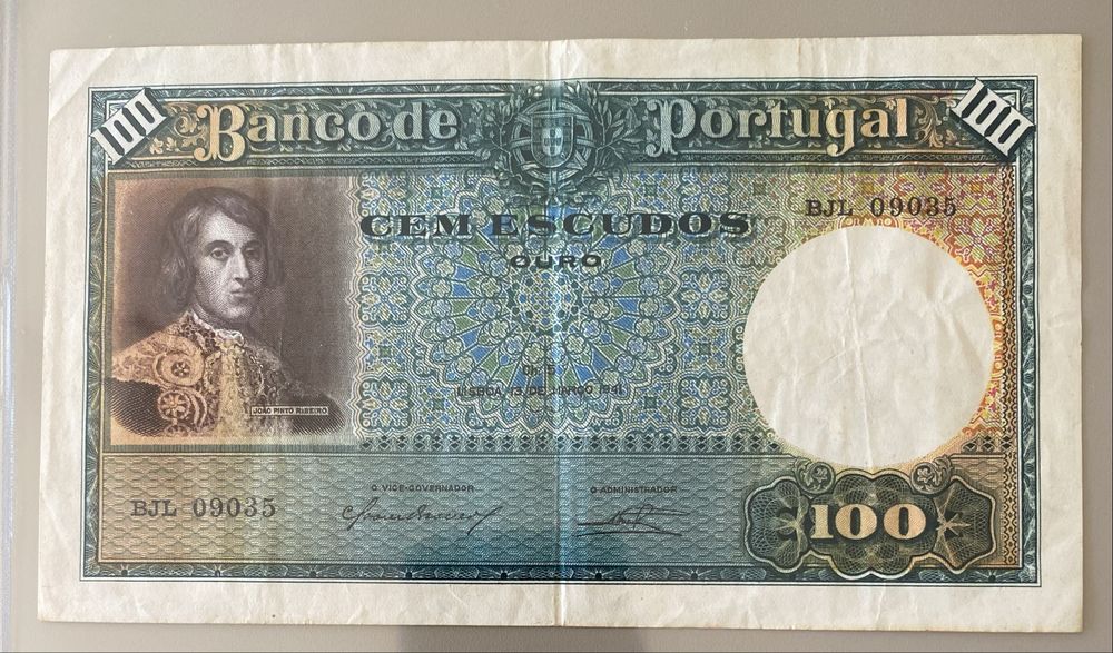 Nota 100$00 Ch. 5 - Joao Pinto Ribeiro 13/03/1941 RARA