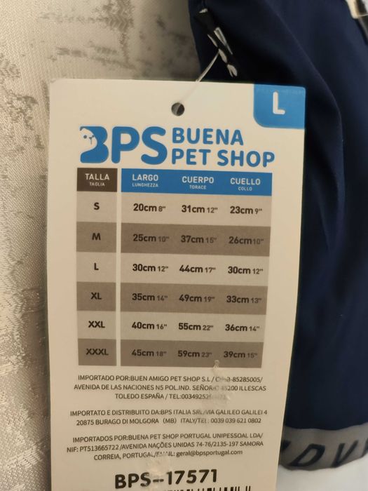 Casaco Impermeável azul e branco para Cão - L - novo