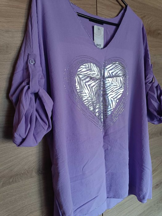 Piękna nowa  oversize lila bluzka z podwójnym rękawem