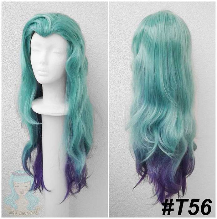 Seraphine Superstar LoL Liga Legend cosplay wig peruka turkusowa ombre
