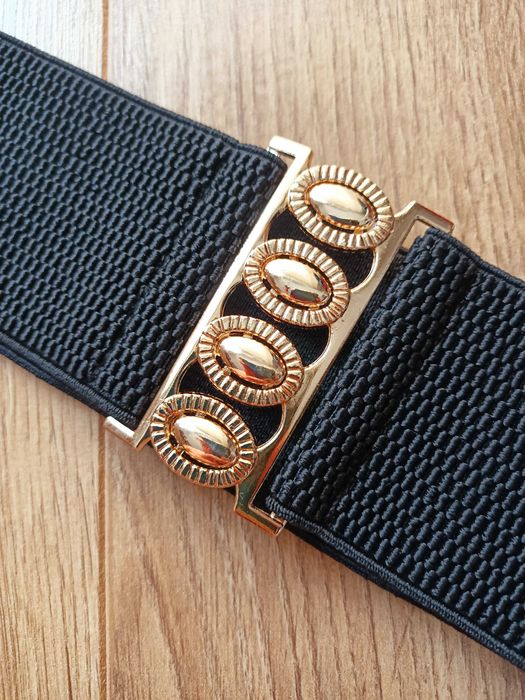 Czarny pasek złote elementy 70 80 nowy