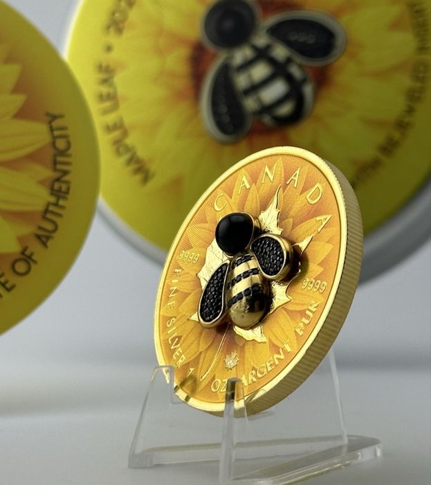 Унікальна, колекційна монета " Кленовий лист"- Busy Bee" СРІБЛО. 2025р