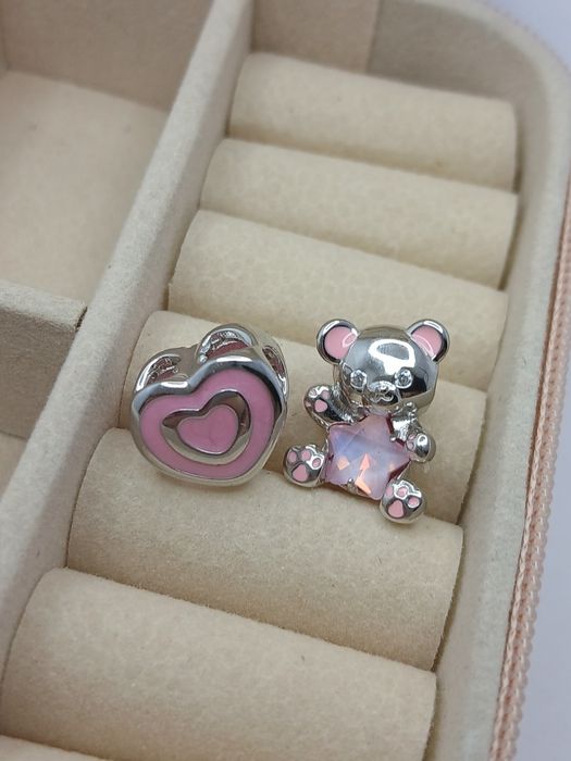 2x nowy charms × miś i serce z opalami × srebro 925