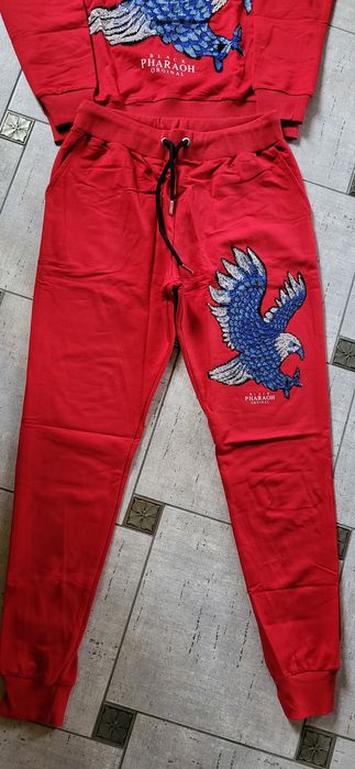 Czerwony dres damski orzeł cyrkonie 3D premium bawełna M