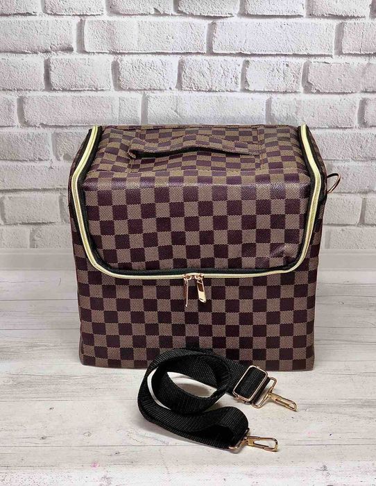 Сумка мастера с полочками кожзам Ч02617, коричневая шахматка