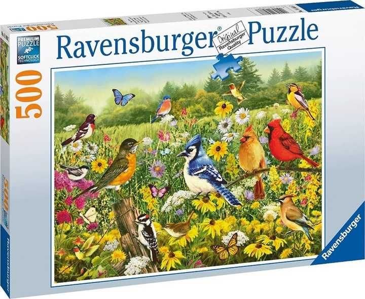 Puzzle Ravensburger Birds in the Meadow/ Ptaki na łące 500 elementów