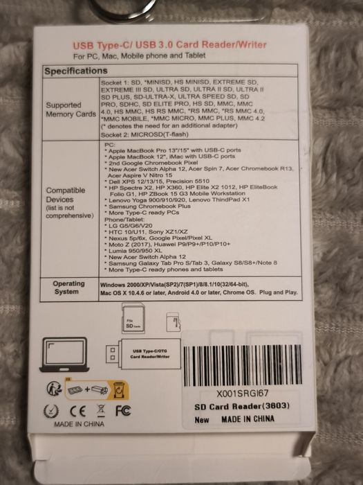 Leitor de cartão SD, leitor de cartão micro SD Vanja com conector USB