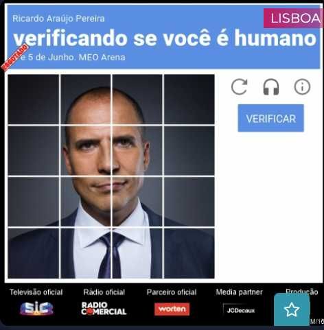 2 bilhetes | Ricardo Araújo Pereira | Verificando se é Humano | 6 JUN | Lisboa | Balcão 1