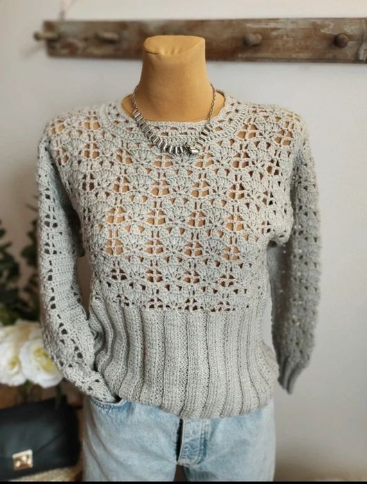 SWETER ażurowy ręcznie robiony oversize SZARY MUST HAVE r S/M