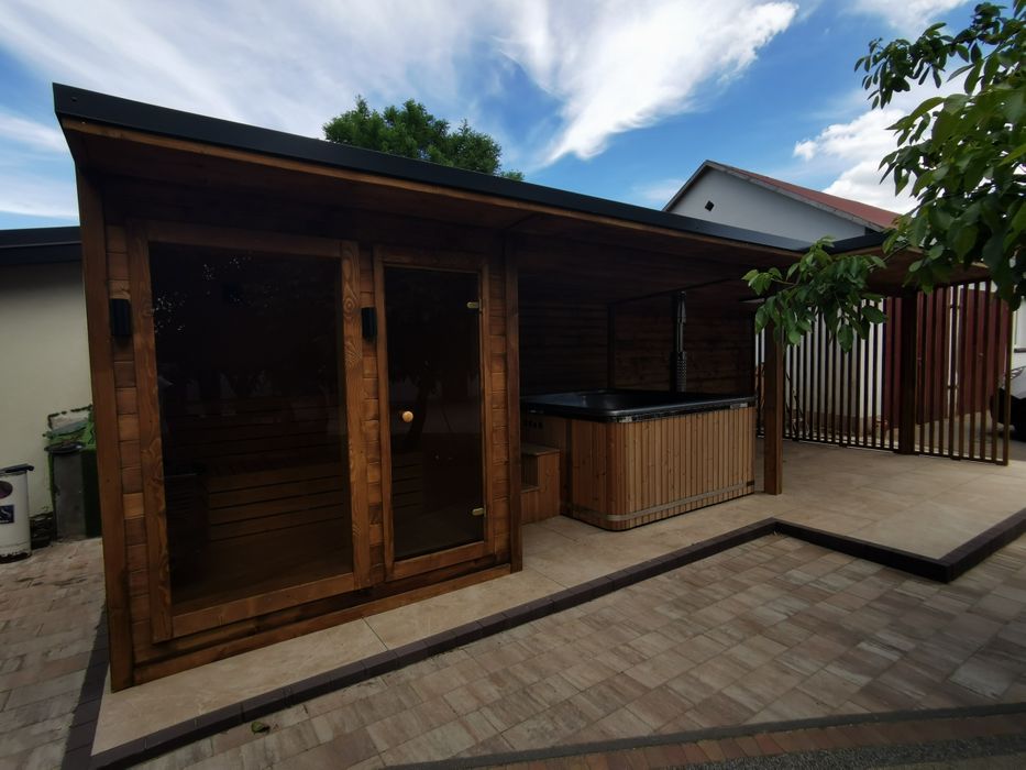 Sauna ogrodowa 9 x3,5m +wiata pod jacuzzi +wiata  na bilard