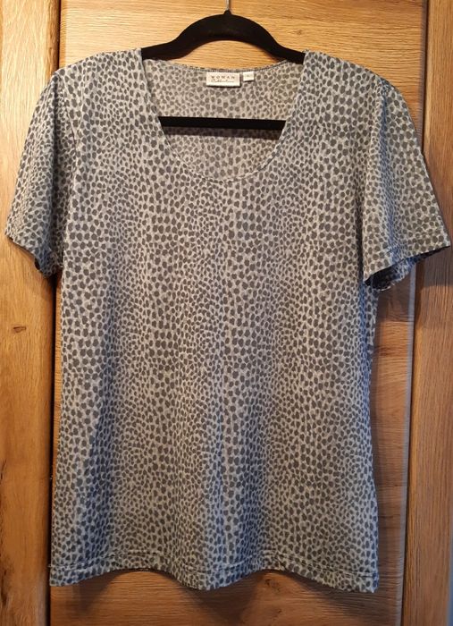 Damska bluzka z krótkim rękawem, panterka, Woman Collection, rozm. L