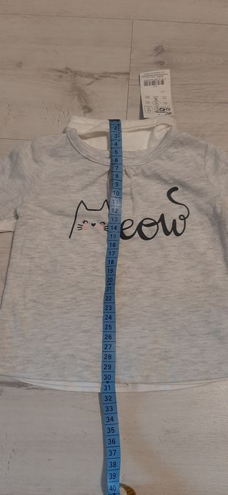 Nowe Bluzki długi rękaw na jesień bawełna kotek Meow r.6-9 mcy r.68-74