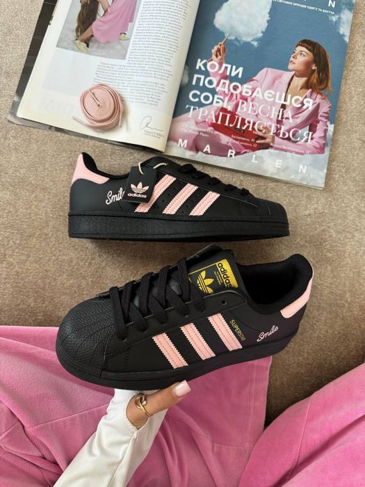 Кросівки 36-40 Adidas Superstar Smile Black Pink