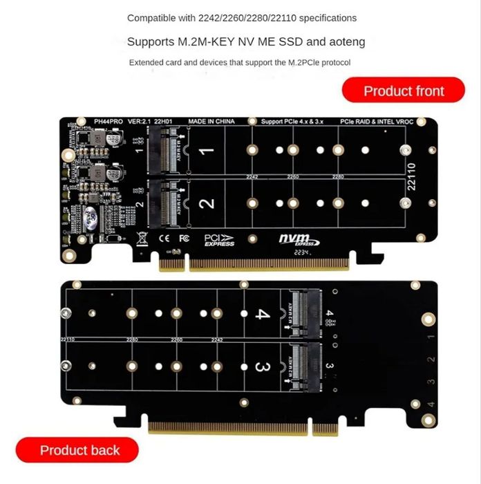 Adapter M.2 NVMe PCIe 4.0 x16 na 4x Dysk SSD | NOWY | PH44PRO