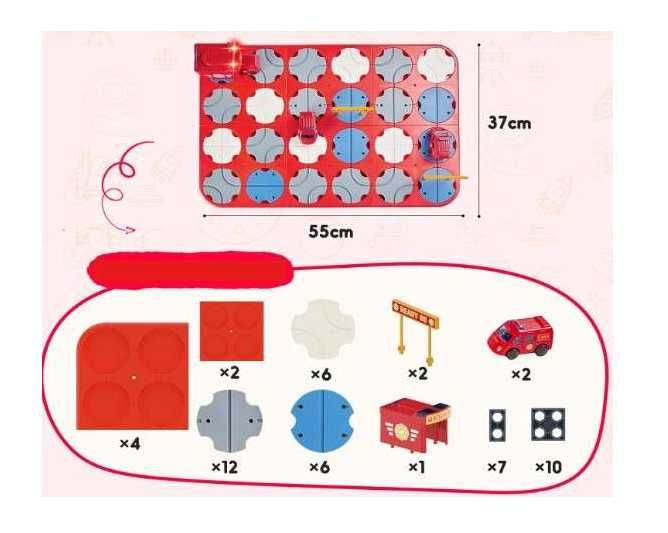 Tor samochodowy puzzle z labiryntem dla autek efekty dźwiękowe czerwon