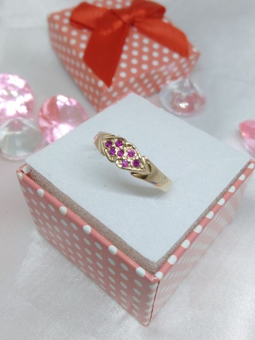 Złoty pierścionek czerwone kamienie, złoto Golden rose 583, rozmiar 16