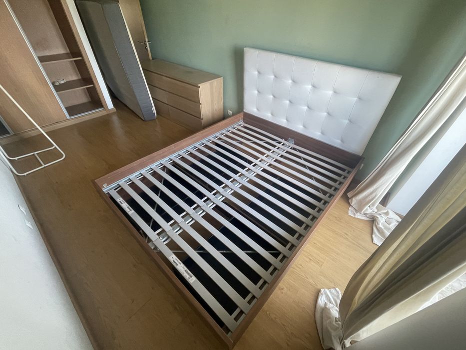 Cama de casal 160x200 com cabeceira estofada + colchão molas ensacadas (oferta)