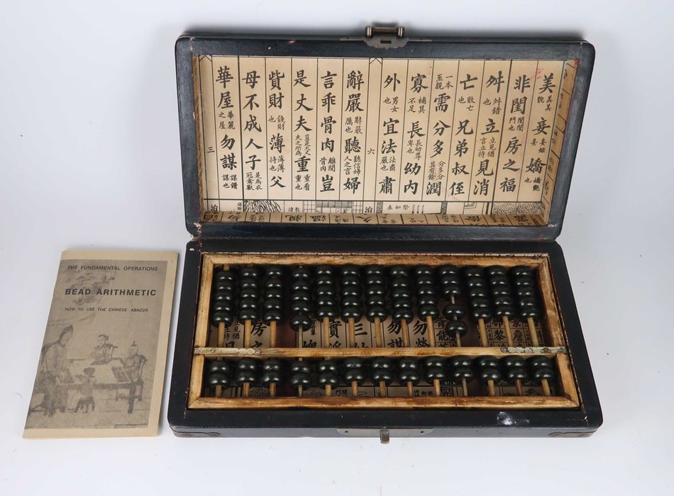 Ábaco Chines em caixa de madeira com dragão e fênix - China