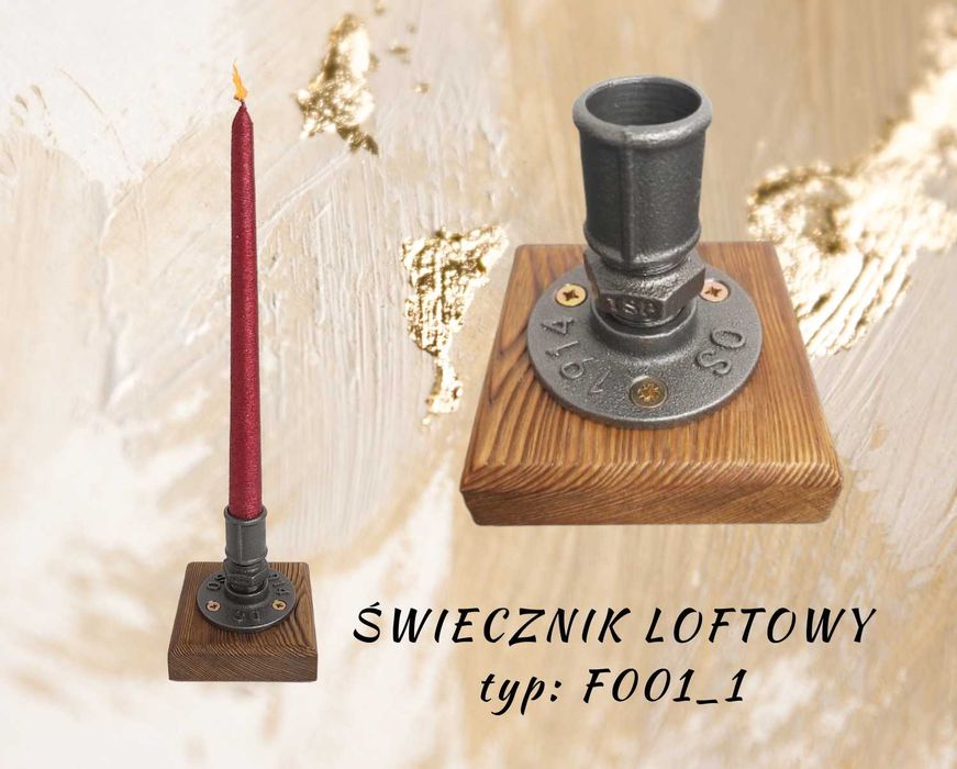 -> Świecznik loftowy – rękodzieło | dekoracja industrialna typ: F001_1