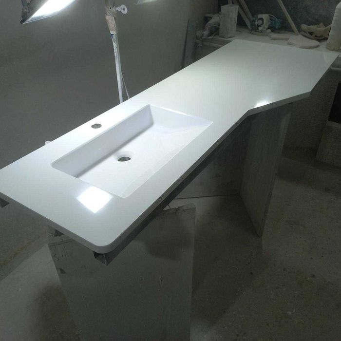 Умивальник суцільний і стільниця над пральною машиною + тумба дзеркало