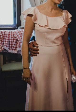 Sukienka hiszpanka długa Vinci Hit M 38 pudrowy róż