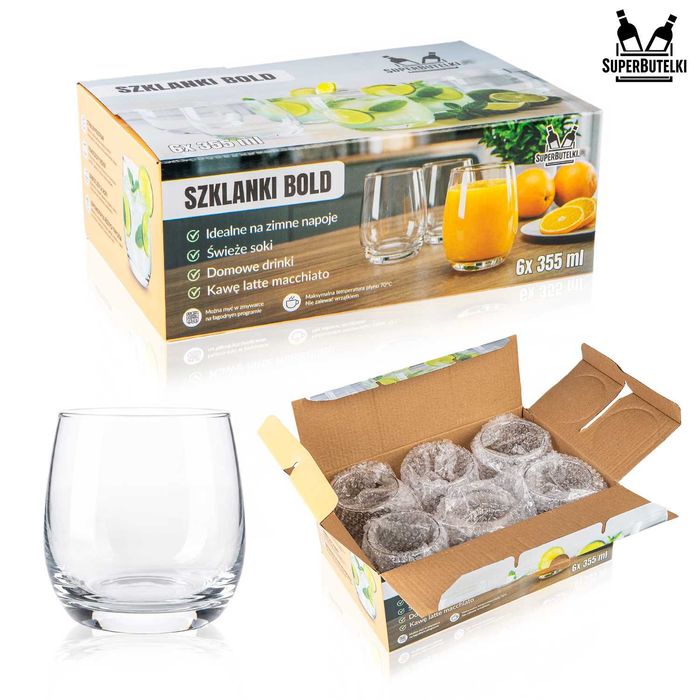 Szklanki do napojów wody 6x ZESTAW 335 ml gładkie szkło