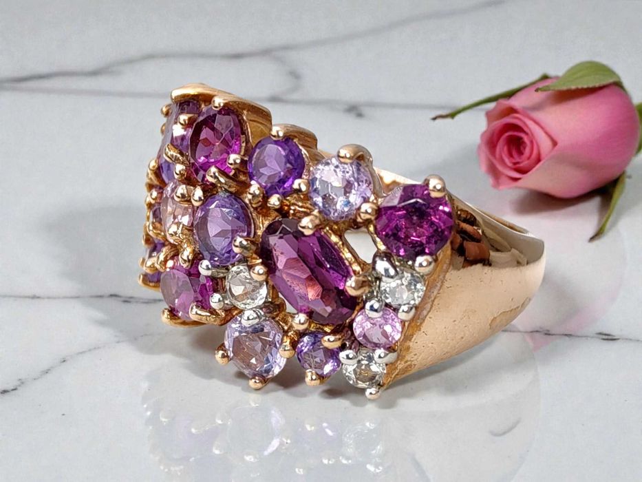 Złoty pierścionek z ametystami, rozmiar 15,5,  Lombard Gorzów